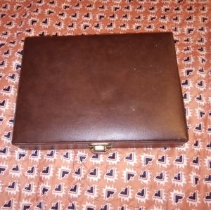 Vintage Mini Backgammon Set Leather Travel Case Brown